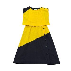 Vintage 1960s Cofas Closet Mod Colorblock Dress Black Yellow Petite